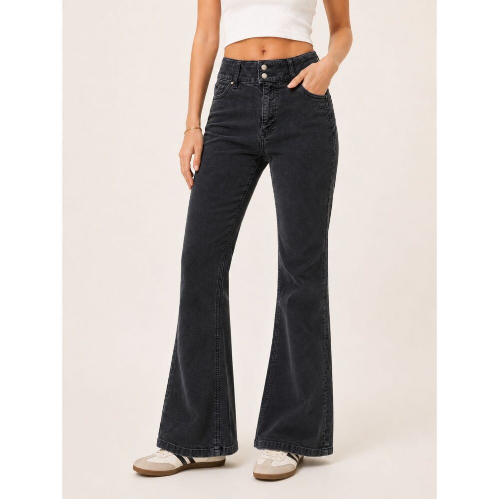 American Eagle Black Corduroy Flare Pants Women's 10 High Rise Stretch